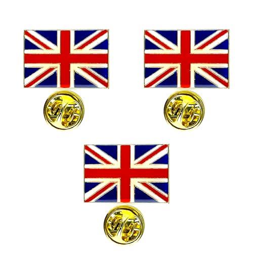 LILAJ 3 Metal Union Jack Pin Badges - Detailed Enamel British Flag Lapel Quality Patriotic Emblem Collectible Souvenirs Memorable Gifts - Durable Secure Clasp for Hats Jackets Backpacks Accessorie