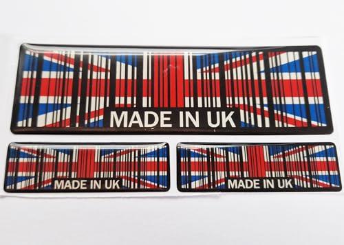 3x MADE IN UK Union Jack Flag BARCODE STYLE Epoxy Car Decal Sticker Badge Set of 3