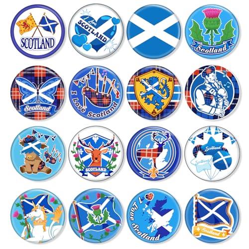 DPKOW Scotland Pin Badges Brooches for Burns Night Accessories, 32pcs Scottish Flag Badges Burns Night Lapel Pins for Scottish Party Decoration Supplies Burns Night Pin Button Clothes Bag Backpacks