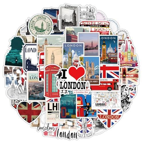 British Style Stickers for Laptop (50 PCS),Gift for Children Teens Adults Girl Boys,Waterproof Stickers for Water Bottle,London Vinyl Stickers for Scrapbook,Skateboard,Bike,Phone,Dairy