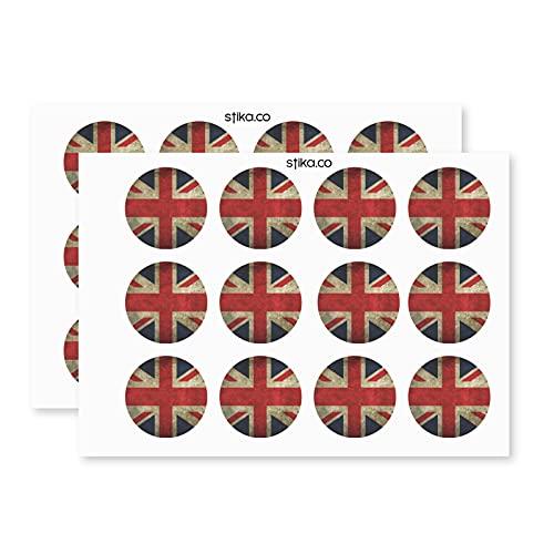 stika.co Pack of 24,72 or 240 Vintage British Union Jack Flag Paper Labels, Adhesive Stickers Colourful Decorative Stickers, Craft Stickers