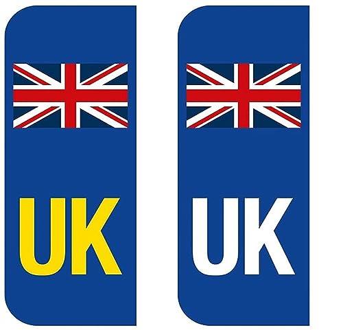 2 Pack UK Number Plate Stickers – Self-Adhesive Vinyl Stickers for Car Travel – Weatherproof – Union Jack Flag Labels Replaces EU or GB Flag – Legal for Driving in Europe Post-Brexit