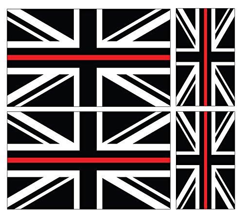 Landing Designs Pack of 4 THIN RED LINE- FIRE SERVICE UNION JACKS CAR VAN STICKERS The larger is 100 millimeters by 60 millimeters The two smaller is 60 millimeters by 36 millimeters