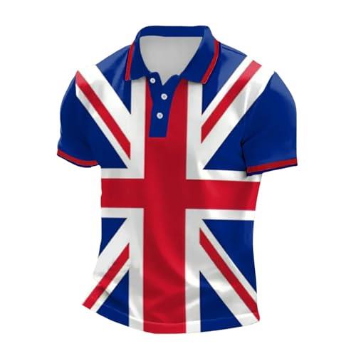 Union Jack Shirt Men UK Ve Day Bunting Flags Great Britain Short Sleeve Polo Shirt Tops Summer Plus Size Collared Button Down England T-Shirts Quick Dry Golf Muscle Tees Blue