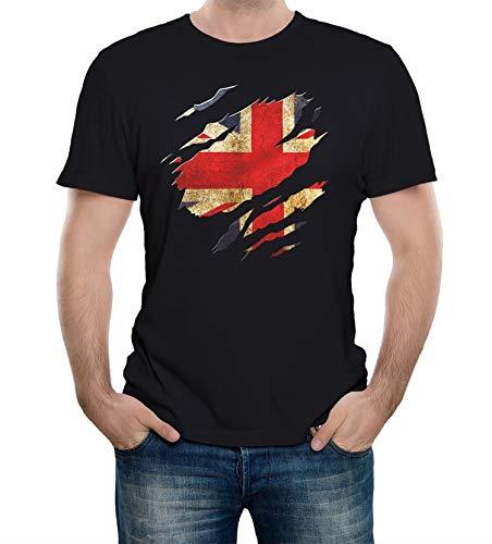 Reality Glitch Men's Torn Union Jack Flag UK T Shirt (X Large, Black)