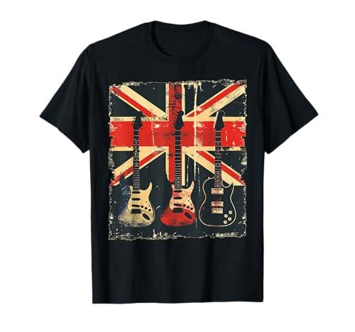 Vintage Guitar British Jack Union Flag Rock Guitarist T-Shirt