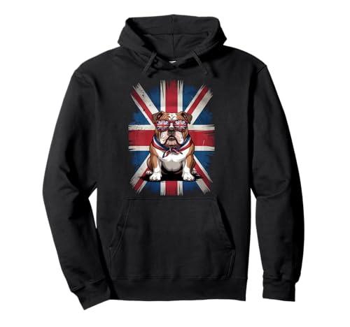 English Bulldog UK Flag Union Jack Women Men UK British Flag Pullover Hoodie