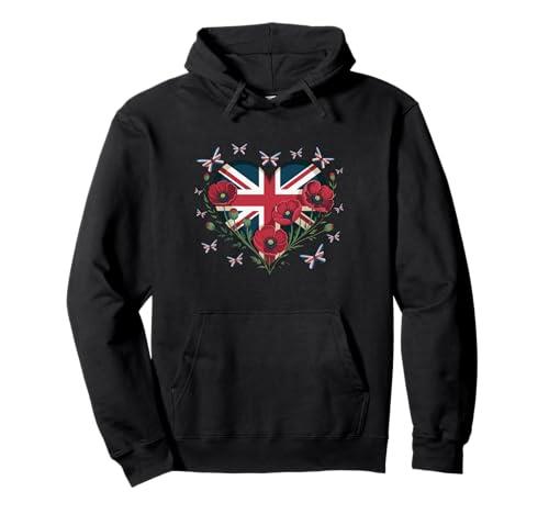 Union Jack Butterflies UK Flag Flowers Women Girl Union Jack Pullover Hoodie