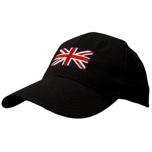 G5 APPAREL Adults Adjustable 5 Panel Cotton Baseball Cap with Embroidered Union Jack Emblem Black