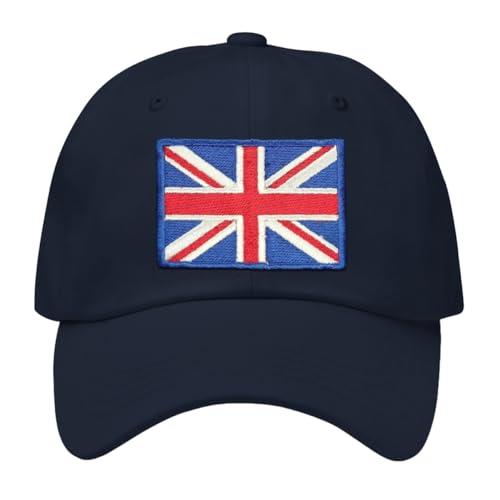 FifthRiver Union Jack Baseball Cap for Men Women, Adjustable Dad Hat, Embroidered UK Flag Patch (Cotton, Navy - Blue Flag - 6 Panels)