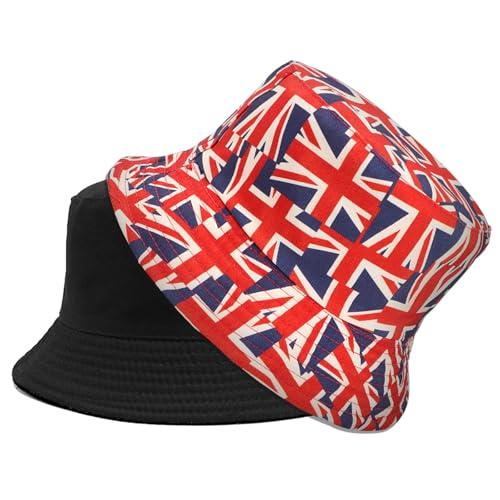 Union Jack Bowler Hats,AWAVM 1 PCS Double-Side Reversible British Flag Bucket Hat for Coronation of King Charles III,Fade Resistant Sun Hat Perfect For Indoor Outdoor Parties and National Celebrations