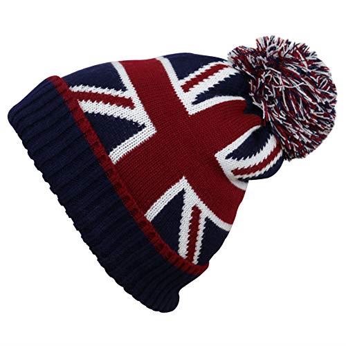 No.1 Gifts Union Jack Bobble Beanie Hat with Super Soft Fleece Lining Unisex Navy