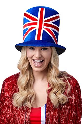 Smiffys Deluxe Union Jack Top Hat, Union Jack Fancy Dress, Union Jack Dress Up Hats