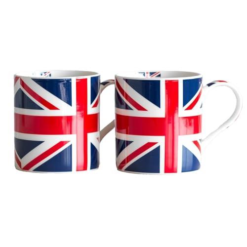 Darthome Set of 2 Union Jack Coffee Mugs 350ml UK Great British Flag Tea Hot Drinks Cups