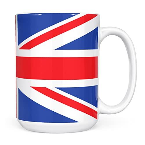 Mug Monster - Union Jack Full Wrap Flag, British or London Souvenir, Jubilee Gift - Ceramic Coffee Mug/Cup, Gift for Men or Women, Extra Large and Giant Cup Available, 15oz White Beaker