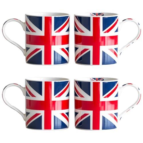 Darthome 4 x 350ml Union Jack UK British Flag Mugs Cups Tea Coffee Hot Drink Chocolate