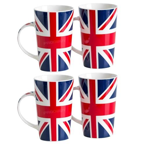 Darthome Set of 4 Union Jack Flag Tall Latte Mugs 350ml United Kingdom Hot Drinks Tea Coffee Cups