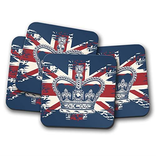4 Set - British Crown Coaster - Union Jack Flag Royal Queen King UK #14860