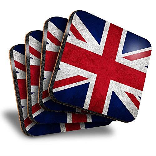 Destination Vinyl ltd Great Coasters (Set of 4) Square - Union Jack Flag GB UK England Drink Glossy Coasters/Tabletop Protection for Any Table Type #2240