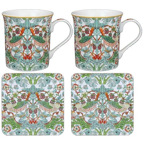 The Leonardo Collection Strawberry Thief Mug & Coast SetLovely Gifts for Women & Men | Designed by William Morris | Coasters Set for All Modern Kitchen & Offices