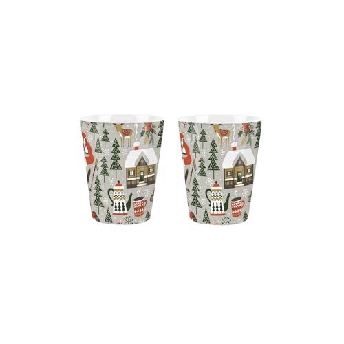 Purely Home Winter Forest Egg Cups Set - Christmas Trees & Cottages Lapland Themed Presents - Pack of 2 Ceramic Egg Cups/Holders Kitchenware/Shot Glasses Drinkware Boxed Gift