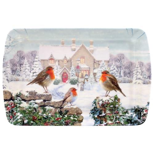 Lesser & Pavey Macneil Christmas Robins Serving Tray - 24cm x 16cm - Gift Idea for Xmas - Robin Themed, UK Design for Food, Drinks - Festive Servewear