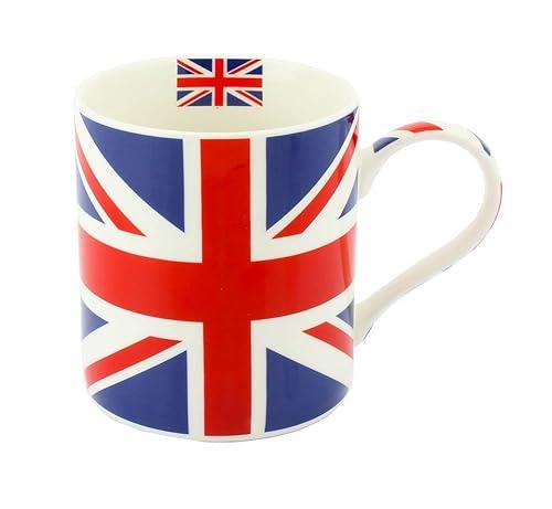 DV Union Jack Coffee Mug, British Flag Design, Ceramic Tea Cup, Red White and Blue