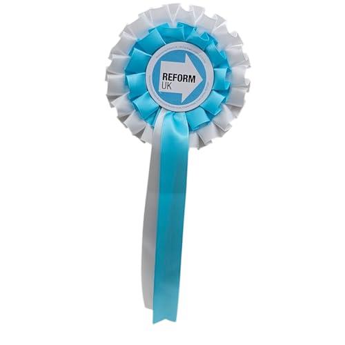 Reform UK Party Rosette, Official Party Issue, Blue and White Ribbon