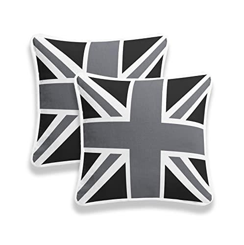 100% Cotton Union Jack/British Flag Vintage Style, Home Decorative Cushion Cover Size 18x18 (45x45 cm) (Union Jack Black Grey, Pack of 2)