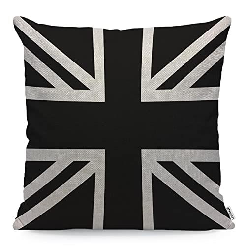 WONDERTIFY Union Jack Cushion Cover United Kingdom Flag Geometric Throw Pillow Covers Cushion Case For Couch Home Decor Black White 45X45 Cm