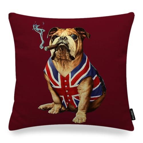ZFENGYYUAN England flag and Union Jack pet dog Home Throw Pillow Case 18x18 Inches English Bulldog office decors