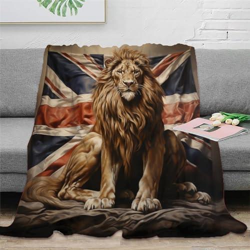 Lion 3D British Flag Pattern Fleece Throw Blanket for Sofa Couch Bed Decor Plush Blanket British Flag Style Warm Fuzzy Blanket 60x80inch(150x200cm)