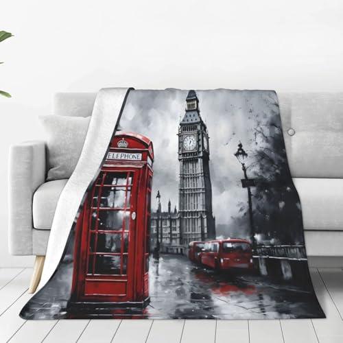 Mexpekil London Bus Throw Blanket, British Big Ben Soft Warm Fleece Blanket Fluffy Plush Flannel Blanket For Bed Sofa Couch Home 76x102cm