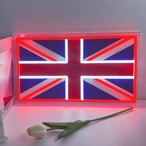 ENUOLI LED Neon Britain Flag with Chain & Hooks, UK Flag Neon Signs Light up Room Sign Patriotic Light Wall Art Living Room Decor for Man Cave Bar Home Bedroom Office Table Art Gifts Idea