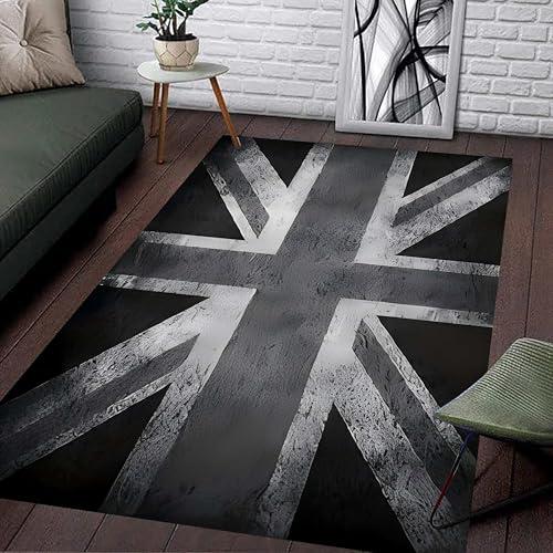 USHIRUG Union Jack Area Rug,60x110cm, Modern Stylish Grey Union Jack Themed Print Area Rugs With Non-Slip Backing, Luxurious Chic Soft Washable Non-Slip Rugs for Living Room Bedroom Dining Room