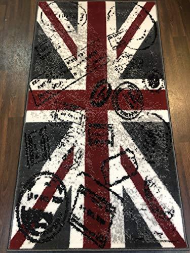 Retro Novelty Woven Backing Mat 80cm x 150cm Approx 5x3 Dark Grey Stamped Union Jack