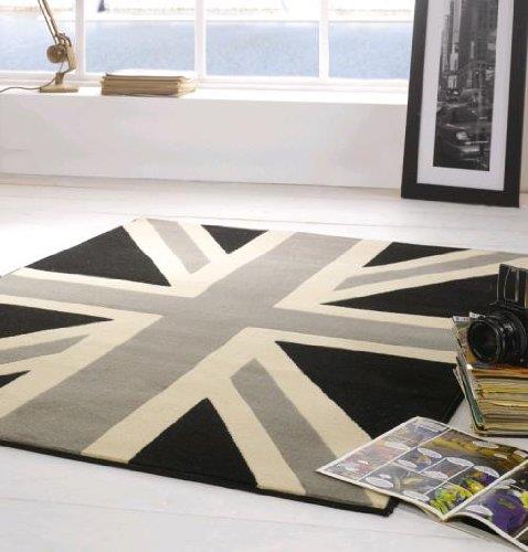 Union Jack Grey Cream and Black Rug 120cm x 160cm