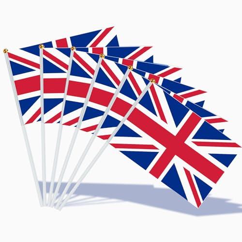 Union Jack Flags on Sticks for VE-Day 80th Anniversary Decorations, 30pcs Hand Held Great Britain British Small Flags with 30cm White Pole for Football Party Decoration (14 x 21 cm, 15 Pcs)