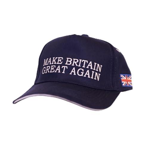 Make Britain Great Again Cap Navy Blue British Patriotic Baseball Cap with Embroidered Union Jack Flag, Embroidery Text Design Statement Political Pride Stylish hat Adjustable Unisex