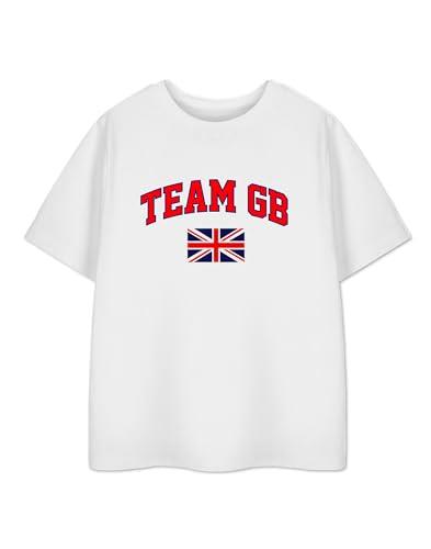 Unisex Kids White T-Shirt | Great Britain Flag Graphic Design Tee for Boys & Girls | Sports Fan Summer Olympics Merchandise