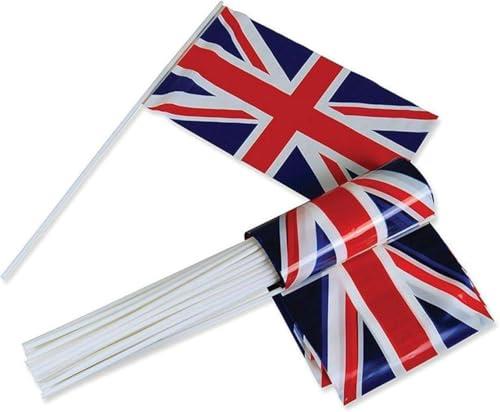 96pcs Union Jack Hand Flags Waving Small Flags Royal Street Party Celebrations Sporting Events Pub BBQ Car Decorations