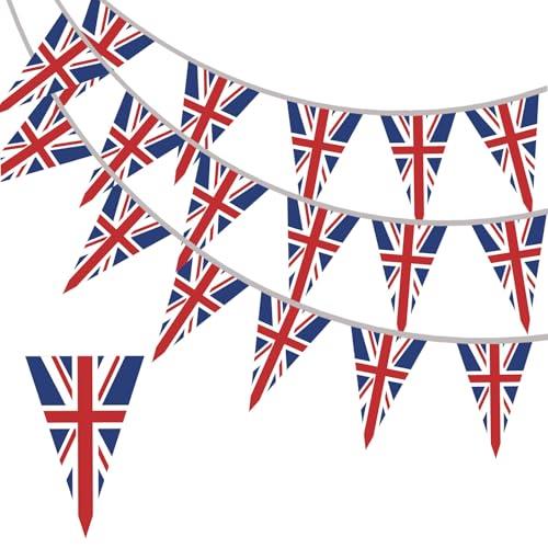 10m/32.8ft Union Jack Bunting Banner with 30pcs Triangular British Flags for VJ Day 80th Anniversary Decorations,UK Great Britain Bunting Flags for Sports Events Royal Union Jack Party Decorations