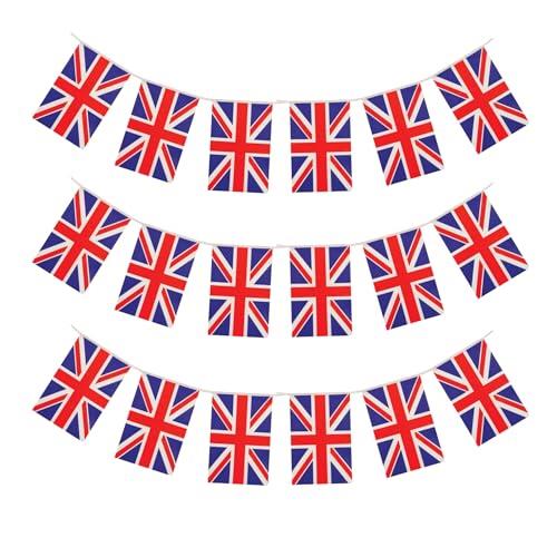 10M Long (32FT) Union Jack Flag Bunting – 20 PVC Pennants | UK Party Decorations, British Banner for Street Parties, Royal Events & Celebrations