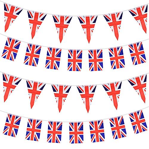 2 Pack Union Jack Flags Bunting,UK Britain Rectangular and Triangle Flags Bunting Banner,Total 60 Pcs 65ft England Flag String Indoor Outdoor Banner for National Day Parades Royal Party Decorations