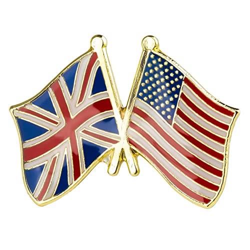 United Kingdom & USA United States Of America Friendship UK Union Jack Flag Enamel Lapel Pin Badge – 2.4cm x 1.9cm – Crossed US and British Flags