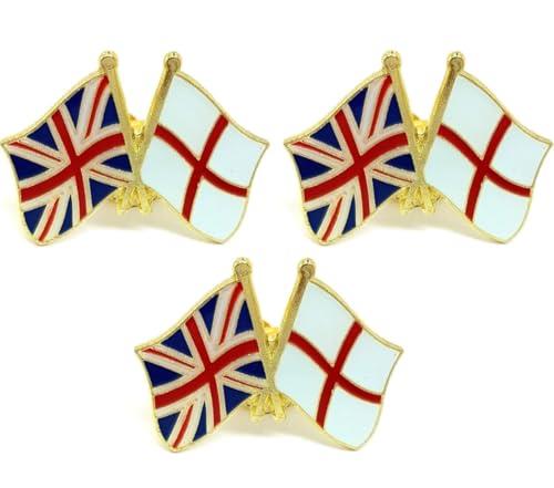 Pack of 3 x Flag of England Cross of Saint George and Union Jack Flag United Kingdom Friendship Enamel Pin Badges