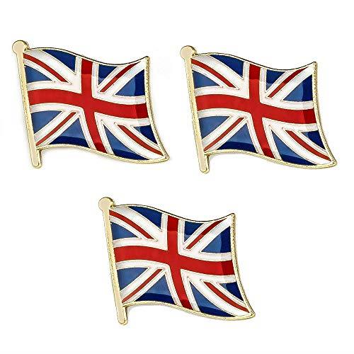 3 x United Kingdom Union Jack Flag Lapel Pins – British National Enamel Badge Set – UK Souvenir Accessories – Size: 1.6cm x 1.9cm